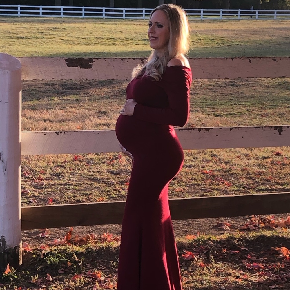 Glampunch Off Shoulder Maternity Dress Fall Photoshoot Mermaid Ruched Gown Sz S - Picture 11 of 11